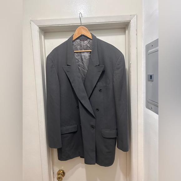 VTG Hugo Boss Men 48 Double Breasted Blazer Jacket Gray Wool Sport Coat USA Made